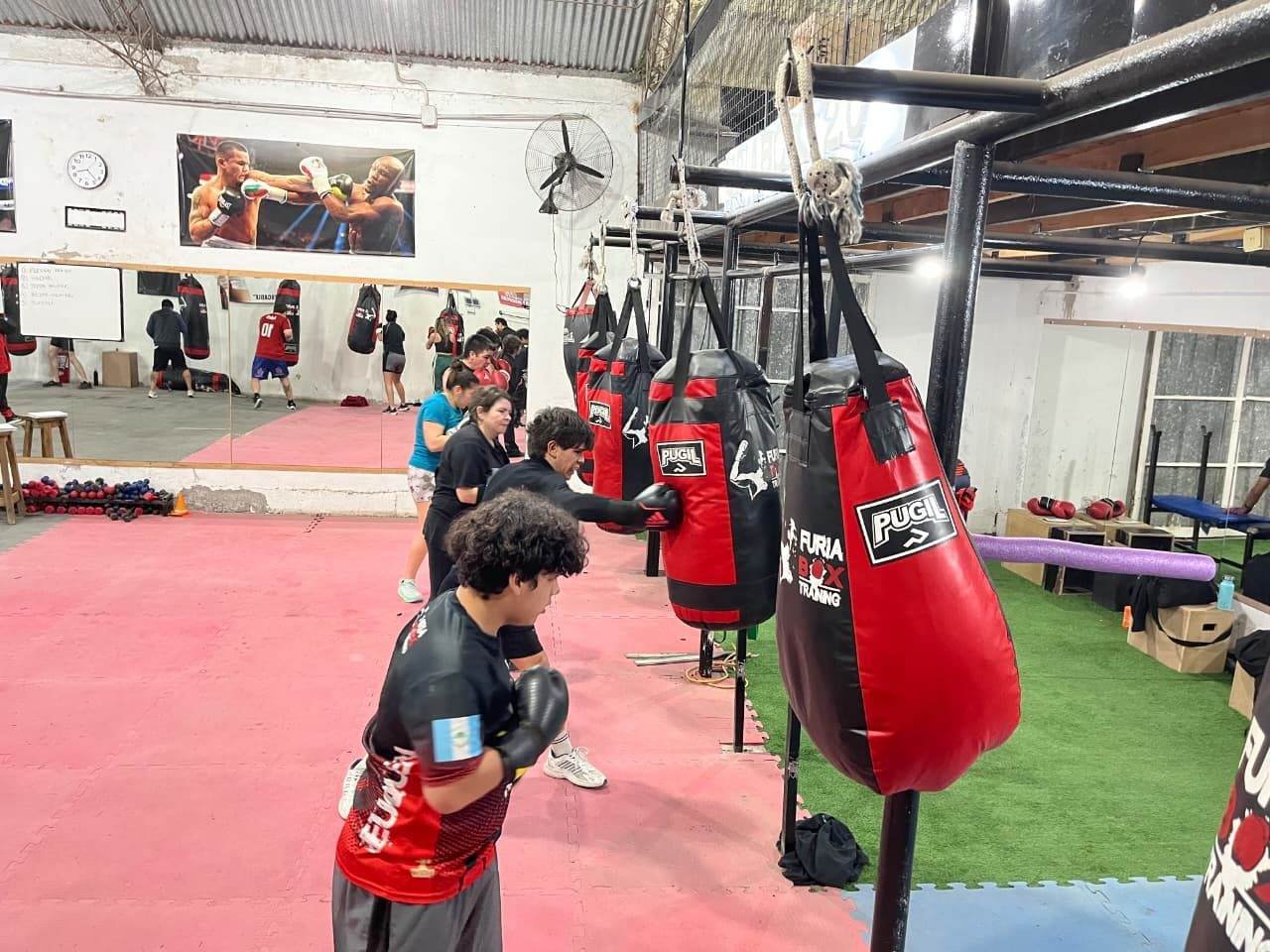 Boxeador entrenando junto a las bolsas de furiabox, Neuquén